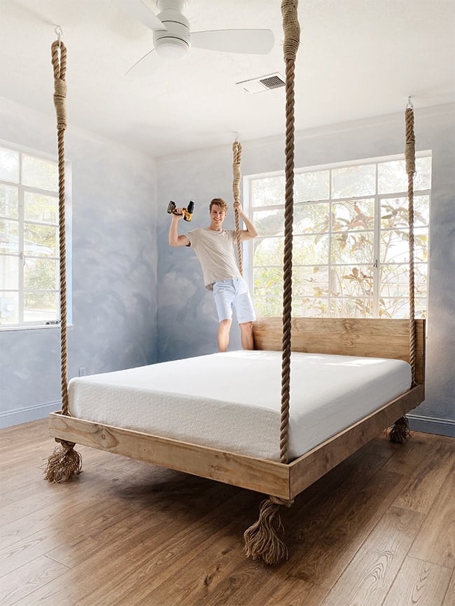 Diy Hanging Bed, How To Build A Floating Bed Frame Queen
